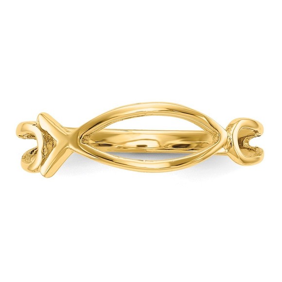 14k Yellow Gold Polished Ichthus Fish Ring, Size 7